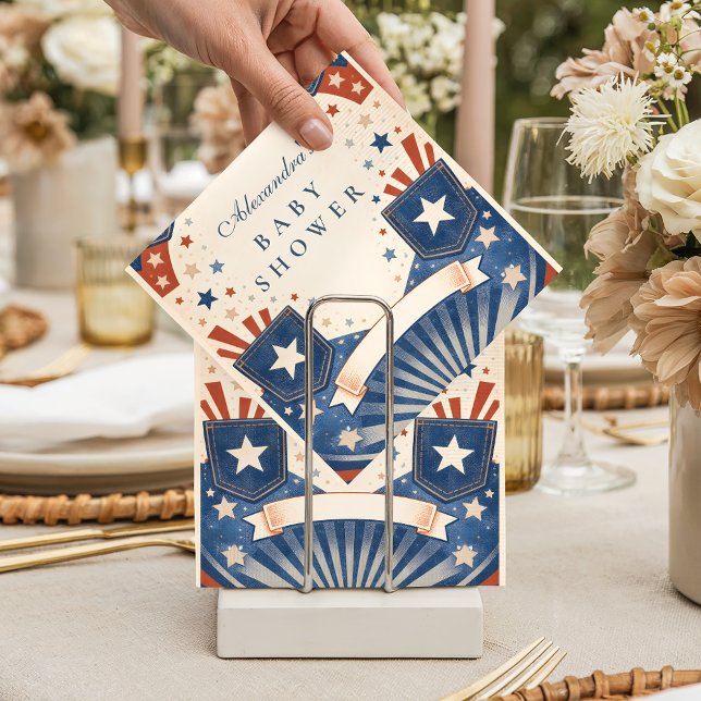 American Boy Vintage Denim Stars Baby Shower Napkin (Creator Uploaded)