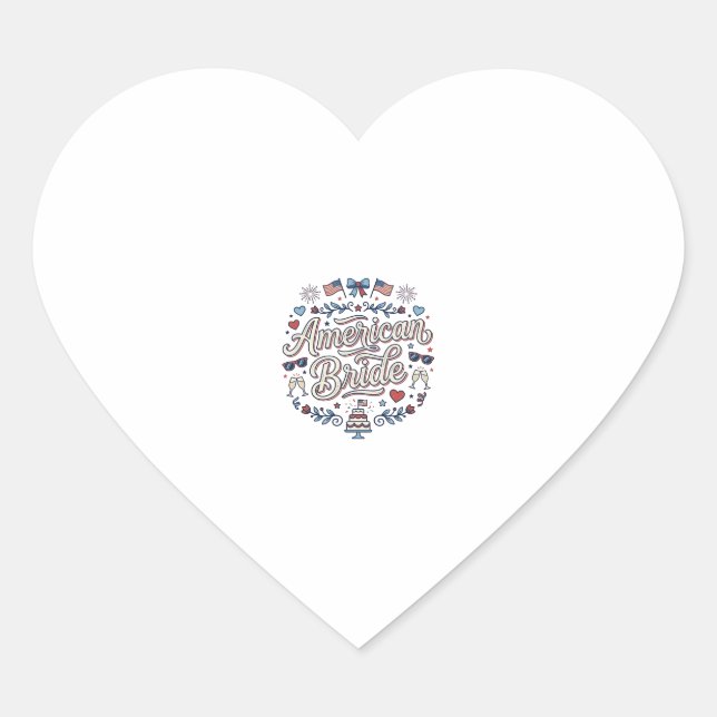 American Bride Patriotic Wedding Vector Design_1 Heart Sticker (Front)