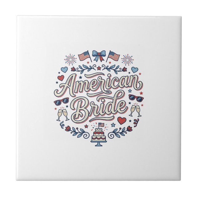 American Bride Patriotic Wedding Vector Design_1 Tile (Front)