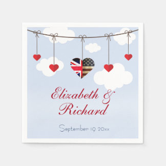 American British flag Hearts Wedding Party Napkin
