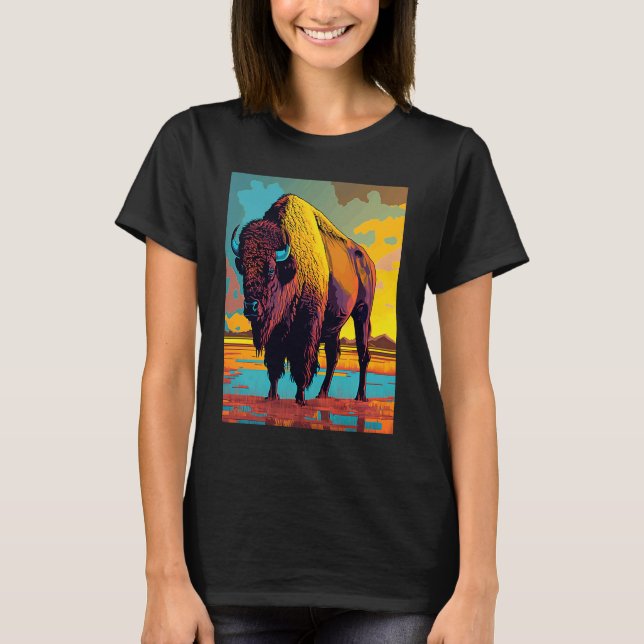 American Buffalo Animal Pop Bison Grilling T-Shirt (Front)