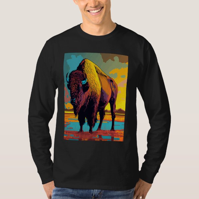 American Buffalo Animal Pop Bison Grilling T-Shirt (Front)