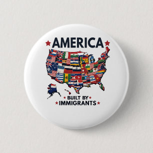 American Built by Immigrants Patriotic American  6 Cm Round Badge