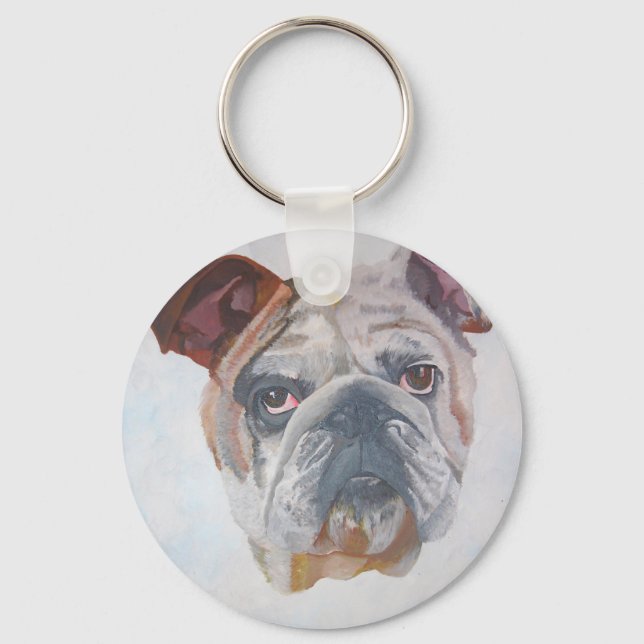 American Bulldog Artistic Pet Portrait Key Ring (Front)