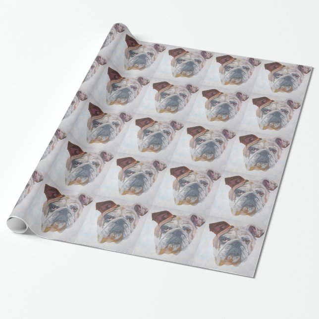 American Bulldog Artistic Pet Portrait Wrapping Paper (Unrolled)