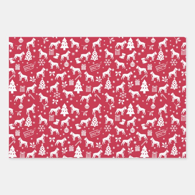 American Bulldog Christmas Wrapping Paper Sheet (Front)