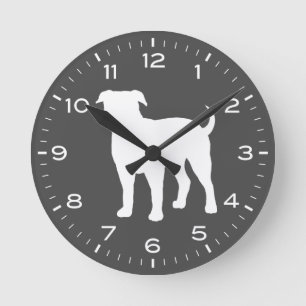 American Bulldog Dog Breed Silhouette  Round Clock