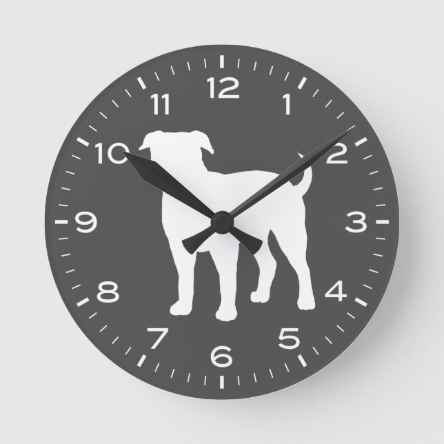 American Bulldog Dog Breed Silhouette  Round Clock (Front)