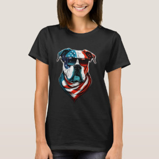 American Bulldog Dog Red White Blue American Flag  T-Shirt