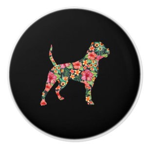 American Bulldog Flower Dog Silhouette Floral Gift Ceramic Knob