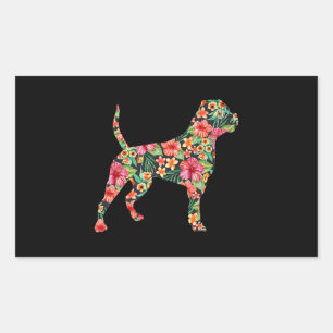 American Bulldog Flower Dog Silhouette Floral Gift Rectangular Sticker
