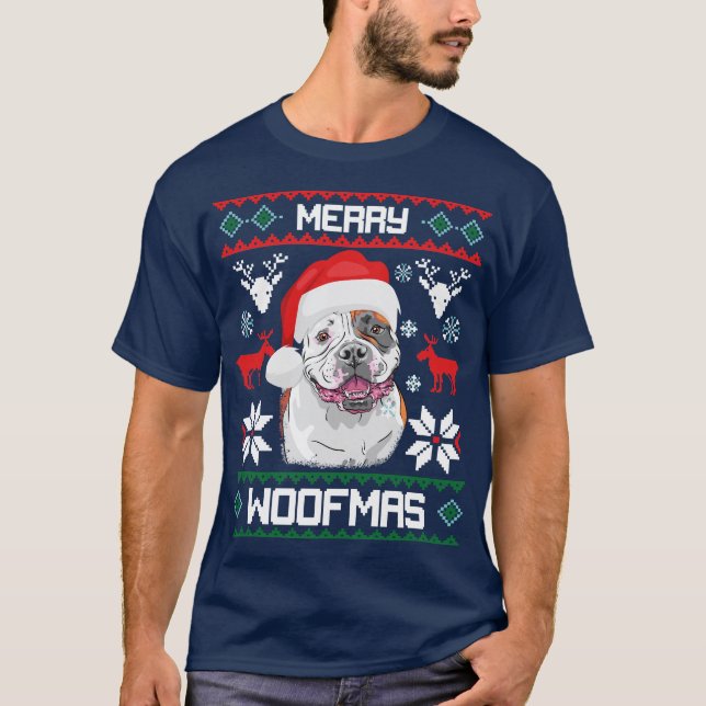American Bulldog Merry Woofmas Christmas T-Shirt (Front)