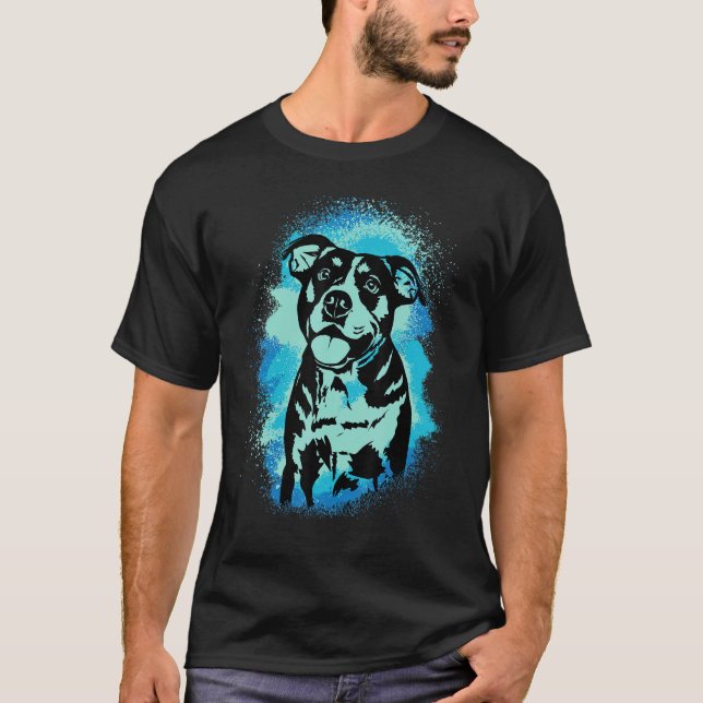 American Bulldog Paint Blue Design Dog Mom Dad T-Shirt (Front)