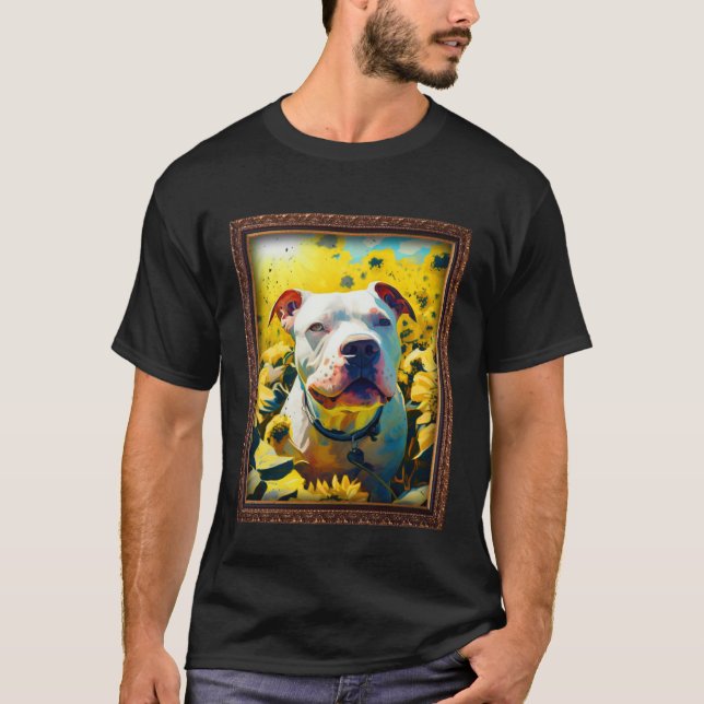 American Bulldog Painting Sunflower Flower Mom Wom T-Shirt (Front)