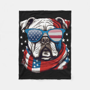 American Bulldog Patriotic 4th Of July Dog Lovers Fleece Blanket