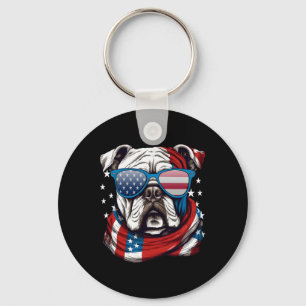 American Bulldog Patriotic 4th Of July Dog Lovers Key Ring