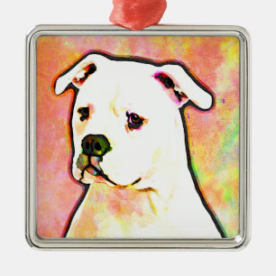 American Bulldog Pop Art Portrait Metal Tree Decoration