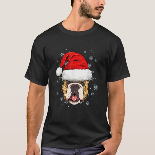 American Bulldog Santa Hat Christmas Boys Girls Xm T-Shirt (Front)