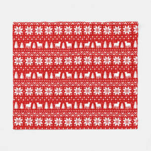 American Bulldog Silhouettes Christmas Pattern Red Fleece Blanket