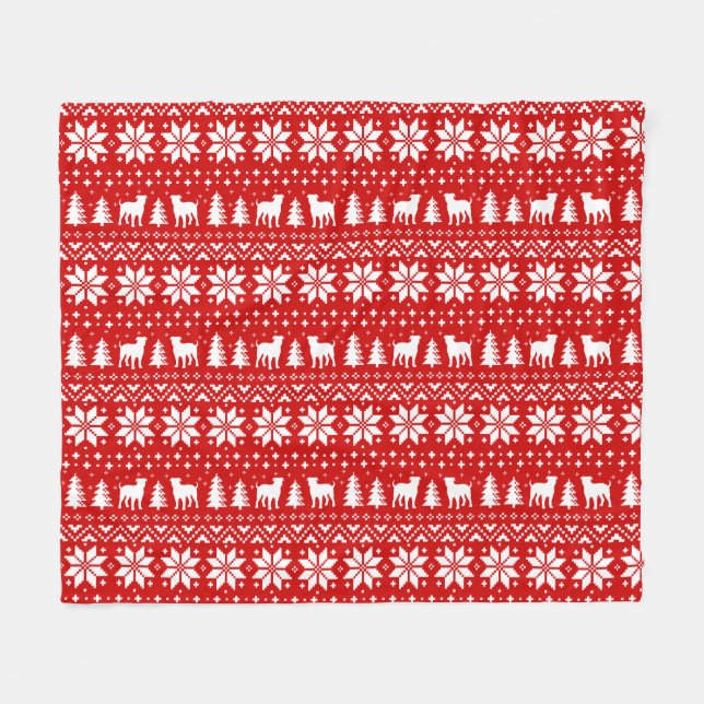American Bulldog Silhouettes Christmas Pattern Red Fleece Blanket (Front (Horizontal))