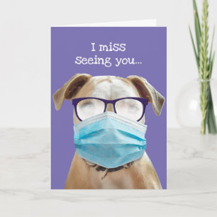 American Bulldog With Face Mask and Foggy Glasses Card