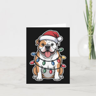 American Bulldog Wrapped In Christmas Lights Card