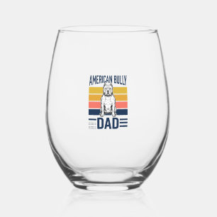 American Bully Dad Vintage Dog Lover Shirt Design_ Stemless Wine Glass