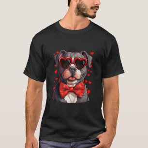 American Bully Heart Sunglasses Bow Tie Valentine  T-Shirt