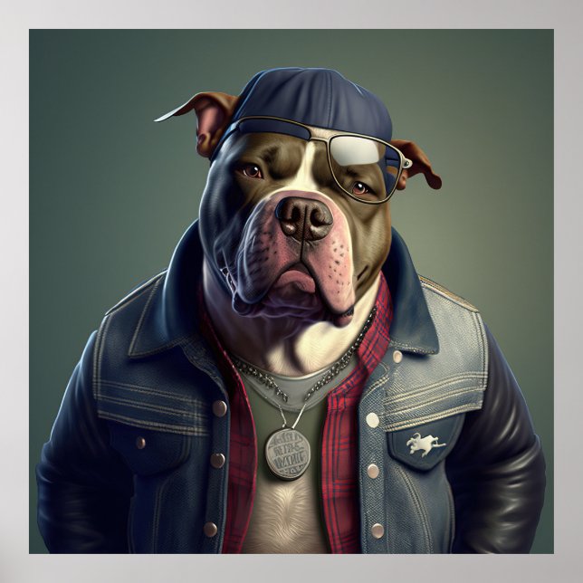 American Bully Hipster Dog Poster (Front)