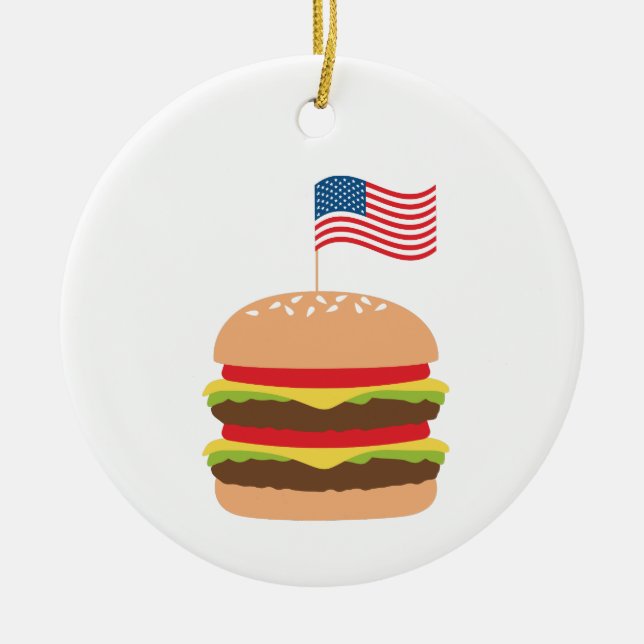 American Burger Ceramic Tree Decoration (Front)
