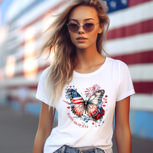 American Butterfly 4th of July Name Text Patriotic T-Shirt