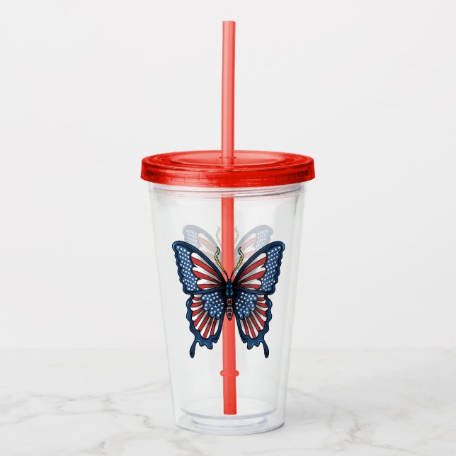 American Butterfly T-Shirt Grocery Bag Acrylic Tumbler (Front)