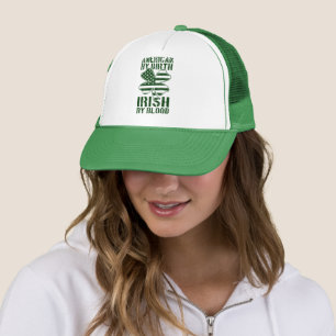 American By Birth Irish By Blood Irish US Flag  Trucker Hat