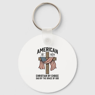 American by Faith Christian Dad Patriotic Cross Sh Key Ring