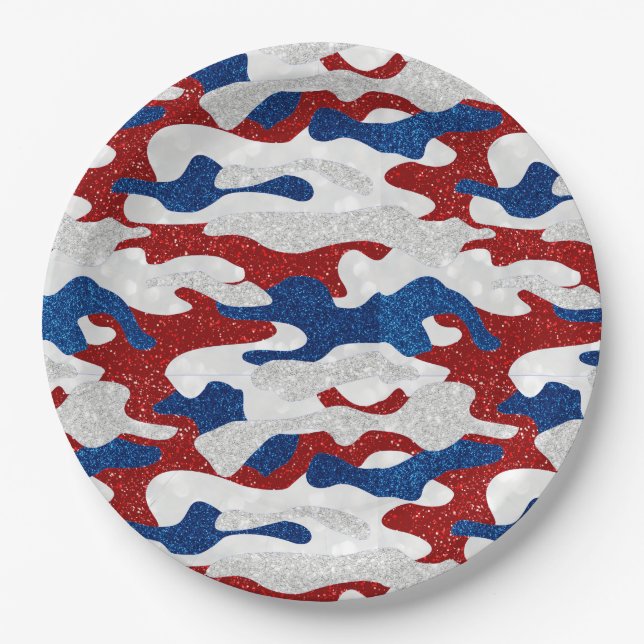 American Camo July 4th Glitter Paper Plate (Front)
