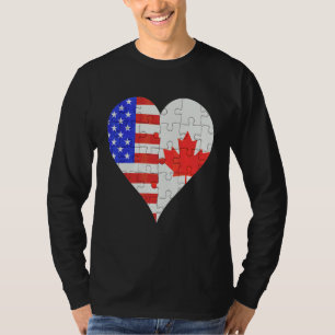 American Canadian Flag Heart T-Shirt