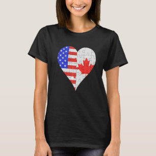 American Canadian Flag Heart T-Shirt