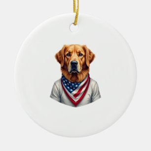 American Canine Golden Retriever Vintage Tee Ceramic Tree Decoration