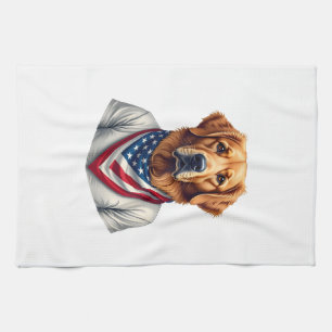American Canine Golden Retriever Vintage Tee Tea Towel