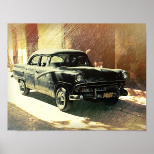 American car in Havana, Cuba art poster