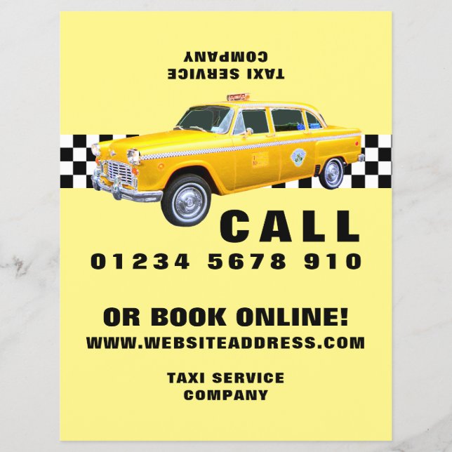 American Cartoon Style Yellow Taxi with Price List Flyer (Front)