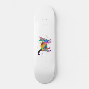 American cat hard hair silhouette in watercolor skateboard