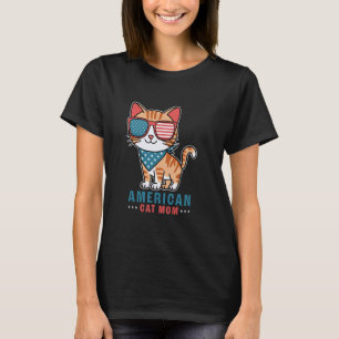 American Cat Mum Funny Patriotic Kitty Sunglasses T-Shirt
