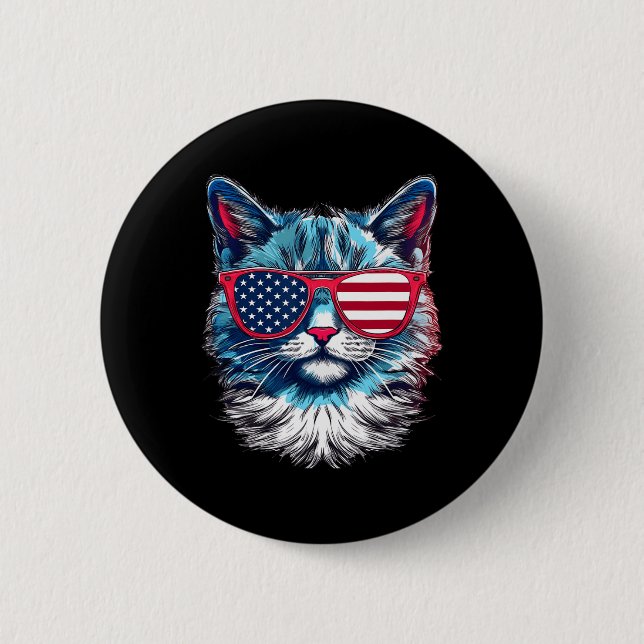 American Cat Sungles Usa Flag 4th Of July Cat Grap 6 Cm Round Badge (Front)