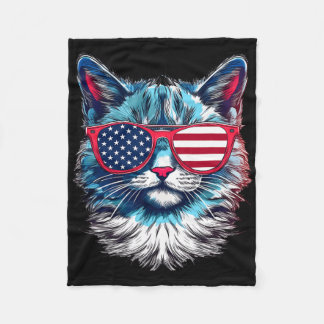 American Cat Sungles Usa Flag 4th Of July Cat Grap Fleece Blanket