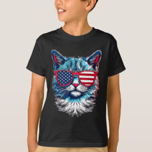 American Cat Sungles Usa Flag 4th Of July Memorial T-Shirt