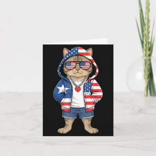 American Cat USA Flag Red White Blue Patriotic 4th Card