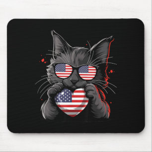 American Cat USA Flag Red White Blue Patriotic 4th Mouse Pad