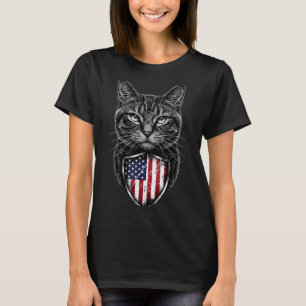 American Cat USA Flag Red White Blue Patriotic 4th T-Shirt