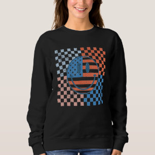 American Checkered Flag Smile Face Retro 4th Of Ju Sweatshirt